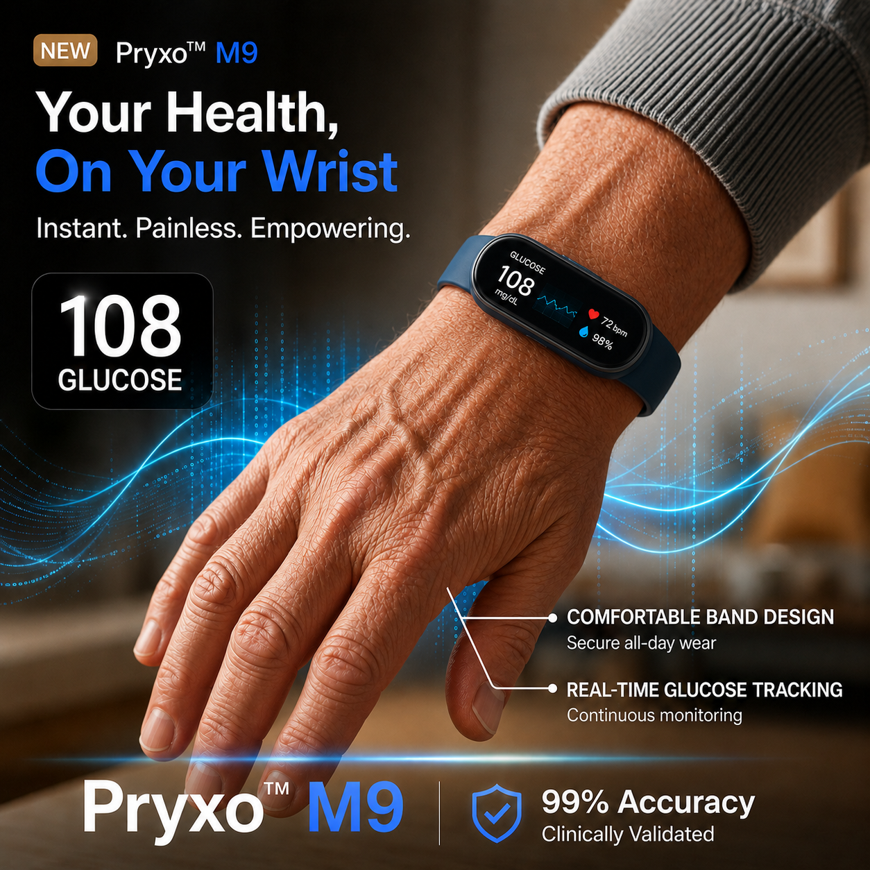 🔥60% OFF Launch Offer 🏆 2026 Pryxo™ M9 Non-Invasive Smart Band │12 health reports │ No-Prick📈