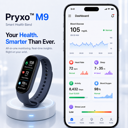 🔥60% OFF Launch Offer 🏆 2026 Pryxo™ M9 Non-Invasive Smart Band │12 health reports │ No-Prick📈