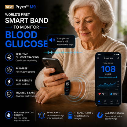 🔥60% OFF Launch Offer 🏆 2026 Pryxo™ M9 Non-Invasive Smart Band │12 health reports │ No-Prick📈