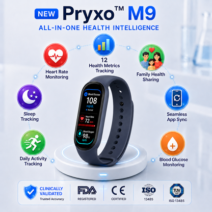 🔥60% OFF Launch Offer 🏆 2026 Pryxo™ M9 Non-Invasive Smart Band │12 health reports │ No-Prick📈